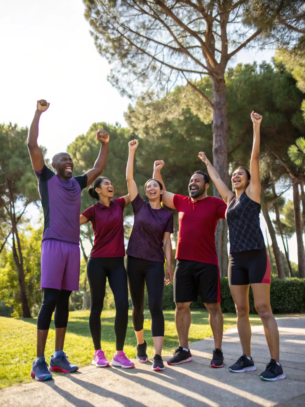 A diverse group of participants celebrating a successful race, showcasing the community engagement and inclusive access promoted by JMCK EXPERIENCE.