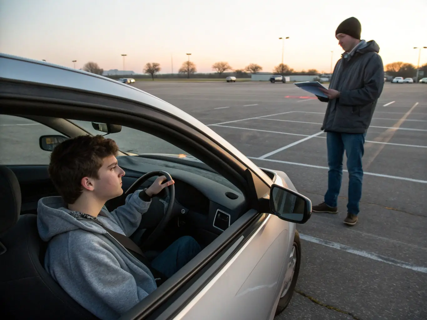 A dynamic image of a participant receiving expert instruction during a driving clinic, emphasizing the focus on skill development and safety.