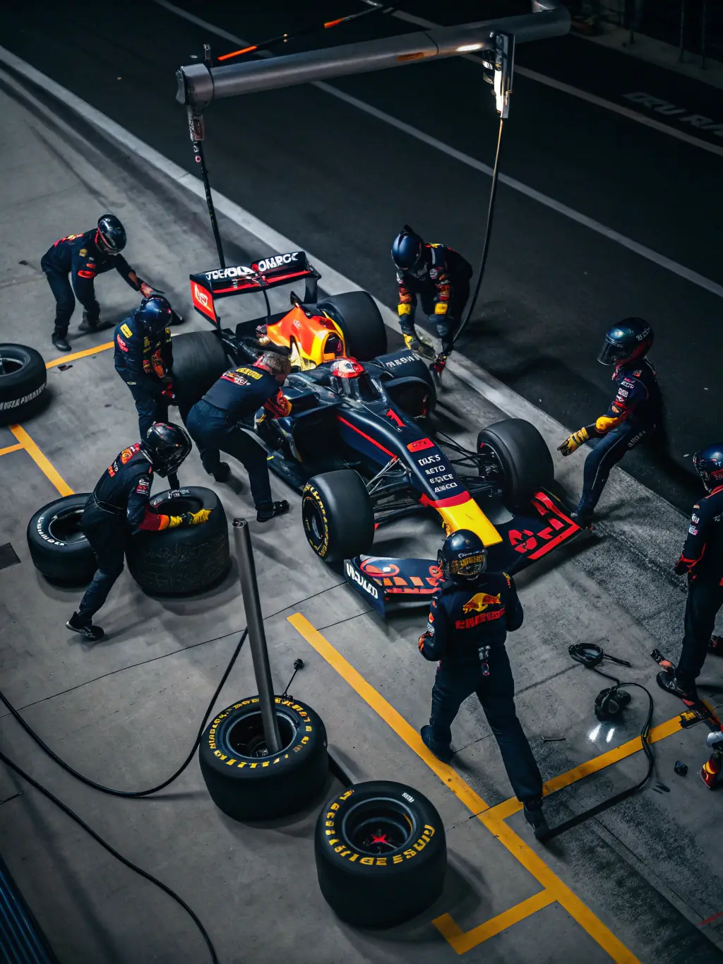 A team working on a race car in a garage setting, highlighting the technical skill development aspect of JMCK EXPERIENCE's programs.